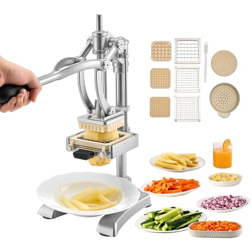 VEVOR French Fry Cutter, Ergonomic Potato Slicer with 3 Blades (1/2", 3/8", 1/4") & Juicer Plate, Easy-Replace Vegetable Chopper Dicer for Carrot, Onion, Lemon, Ideal for Home & Commercial Kitchens - size: 1/4" + 3/8" + 1/2" + Juicer Plate
