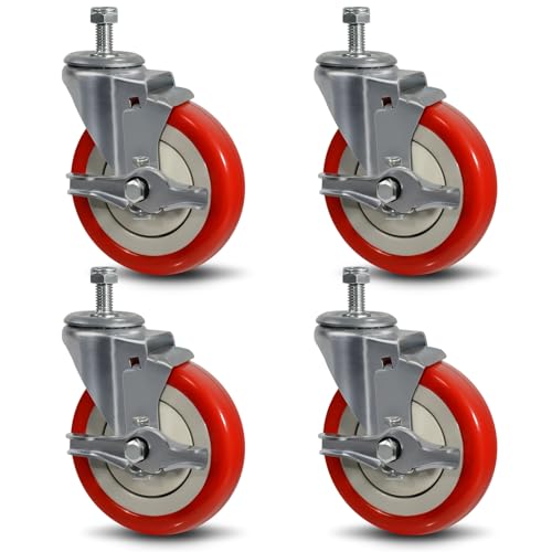 SY America 5" Shopping Cart Replacement Wheels,Stem Casters Swivel Casters Set of 4 Heavy Duty Castors,Load Capacity 1400 lbs (Red) - color: Red, size: 4 Brake