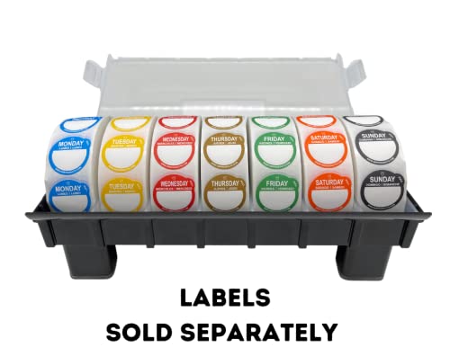 QSRProducts 7-Slot Day of The Week Covered Label Dispenser (for 3/4" & 1" Labels) - Food Sticker Holder for Inventory Management and Meal Prep, Protects Labels Inside
