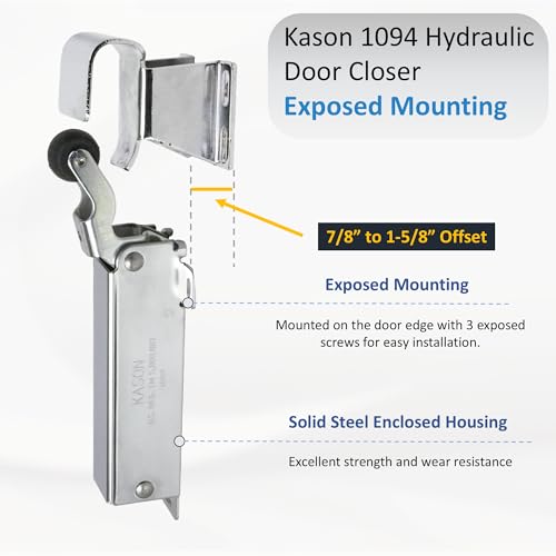 Awoco 1094 Hydraulic Door Closer, Exposed Mounting with 1094-X27 Adjustable Wide Hook (7/8" to 1-5/8" Offset) for Walk-in Coolers/Freezers by Kason - style: Exposed closer with 7/8"to 1-5/8" Hook