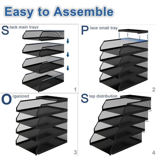 Natwind 4-Tier Stackable Metal Mesh Desk Paper Tray Organizer,Black - color: Black, size: 4 tier