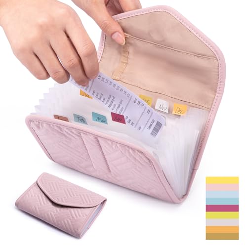 Money Organizer for Cash,7x5 Receipt Organizer for Business w/12 Pockets - color: Pink, size: 7 x 5"