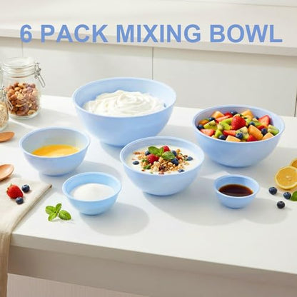 BoxedHome BPA Free Plastic Round Mixing Bowl with Lids, 12 Pack Nesting Bowls with Lids Set, Microwave and Dishwasher Safe Prep & Serving Bowls Great for Mixing, Baking, Serving (Pale Blue, 12pcs) - color: Pale Blue