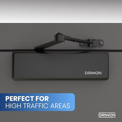 Commercial Extra Heavy Duty Hydraulic Door Closer - DRIWON DN-9500 Black -Sturdy Cast Iron Body, Steel Arm, Attractive Powder Coated Finish, Adjustable for High Traffic