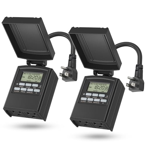 BN-LINK Outdoor 7-Day Programmable Timer Outlet, 2 Outlets, 2 Pack - size: With-Lid 2 Pack