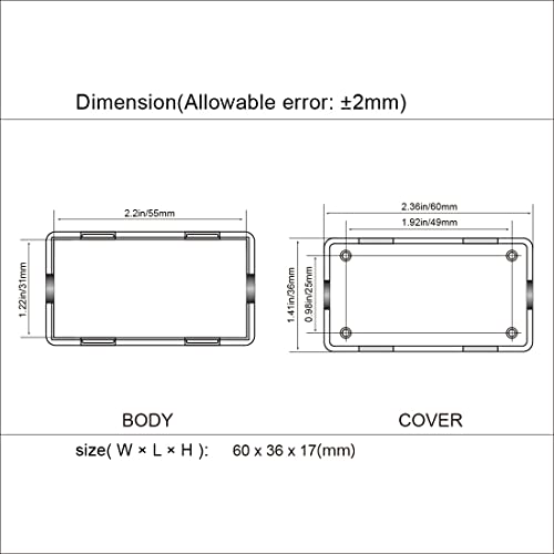 LeMotech Project Box 10 Pieces ABS Plastic Electrical Project Case Small Junction Box for Electronics Black 2.4 x 1.4 x 0.7 inch (60 x 36 x 17 mm) - size: 2.4" x 1.4" x 0.7"(10pc)