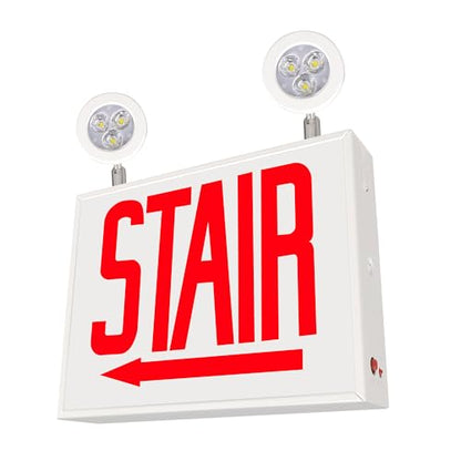 LFI Lights - UL Certified - Hardwired Red LED Chicago Approved Combo Exit Sign - Battery Backup - Emergency Fire Safety - UL924 - CHCO (STAIR Left Arrow) - style: STAIR Left Arrow