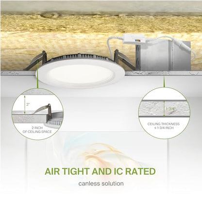 ASD LED Recessed Lighting 6 Inch, Round Commercial Downlight, Mini Panel with Baffle Trim, 6" 15W 120-277V CCT Selectable 2700/3000/3500/4000/5000K, Dimmable Ceiling Light Fixture, White, ETL - color: 1 Pack, size: 6 Inch White