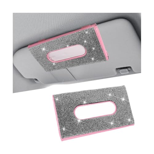 Rhinestone Leather Car Sun Visor Tissue Holder, White/Pink - color: White+pink