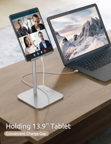 ODOSOLA Tablet Stand Height Angle Adjustable, Eye-Level Desktop iPad Stands Tablet Holder for Home Office, Cradle Dock for iPad Pro 12.9, Air Mini 4, Kindle, E-Reader, Nexus, iPhone (4-13'') Silver