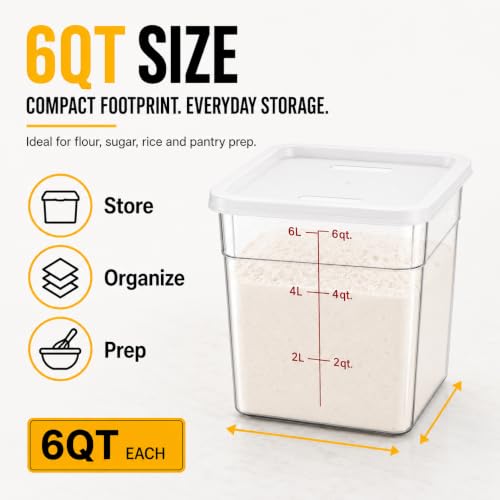 2 Pack 6 Qt Square Food Storage Containers with Lids, Clear BPA-Free Stackable Kitchen Containers with Handles & Graduations for Dough Proofing, Meal Prep, Marinating, Pantry & Bulk Food Storage - color: Clear-6QT
