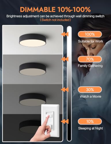 15.7inch Dimmable Large Black Flush Mount LED Ceiling Light Fixture - color: Black, size: 15.74 inch