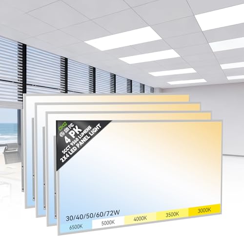 OKQ 2x4 LED Flat Panel Light Drop Ceiling Office Shop Commercial Warehouse Fixture, 5 CCT 3000K-6500K Adjustable & 5 Wattage Selectable,6000Lm 0-10V Dimmable, ETL Listed (4Pack) - color: 2x4 4pack, size: 2x4