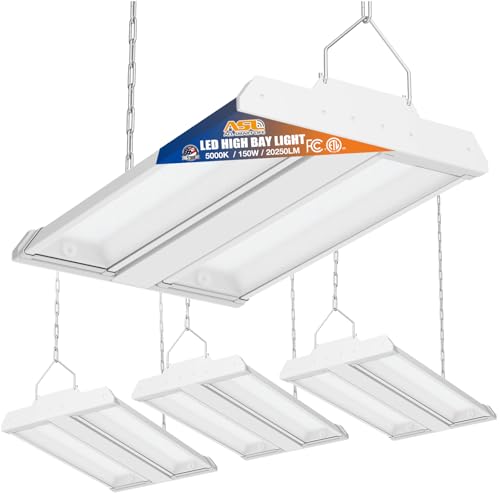 Allsmartlife LED Linear High Bay Light 4-Pack, 150W 20250LM 0-10V Dimmable 5000K Daylight, Adjustable Tilt Hanging LED High Bay Shop Lighting Fixtures for Garage Warehouse Workshop, ETL