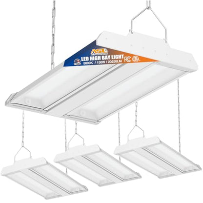 Allsmartlife LED Linear High Bay Light 4-Pack, 150W 20250LM 0-10V Dimmable 5000K Daylight, Adjustable Tilt Hanging LED High Bay Shop Lighting Fixtures for Garage Warehouse Workshop, ETL
