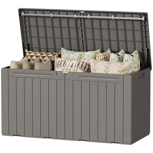 Devoko 100 Gallon Outdoor Storage Box, Waterproof Deck Box Lockable - color: Light Brown, size: 100 Gallon