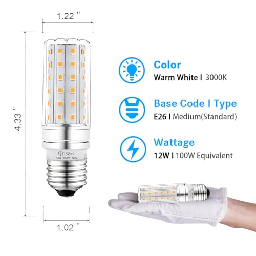 LED Light Bulb 100w Equivalent 1200 Lumen 3000K Warm Daylight White 12W LED Bulb E26 Base Non-Dimmable Ceiling Fan Light Bulbs for Home Indoor LED Corn Light Bulb Pack of 4 - color: E26-12w-3000k-4pcs
