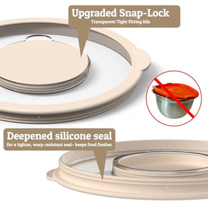 Mixing Bowles Set with Lids Set - Warp-Proof TPR-AS Lids, Stainless Steel Mixing Bowl with 3 Graters & Measuring Lines, Non-Slip Bowls for Baking, Prep, Airtight Food Storage (Khaki 5/3/2/1.5/0.63QT) - color: Khaki