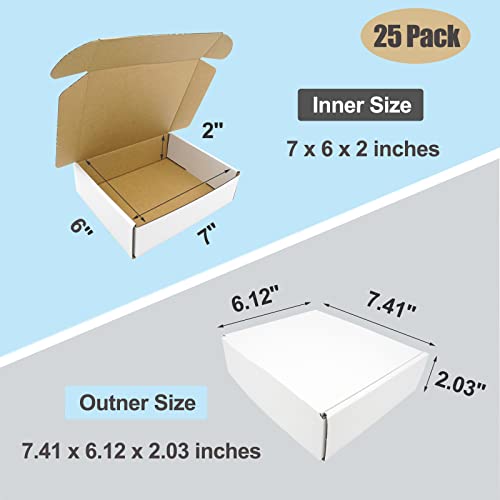 50 Pack 7x6x2” Shipping Boxes, White Cardboard Box Corrugated Mailers Flat Mailing Literature Mailer for Small Business Packaging Gifts Jewelry Craft - size: 7"x6"x2", style: 50 Pack - White