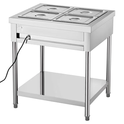 VEVOR 4-Pan Commercial Food Warmer, 4 x 1/2 Pans Electric Steam Table, 1500W Professional Buffet Catering Food Warmer with Undershelf, Stainless Steel Server for Restaurant Party Hotel - size: 4-Pan