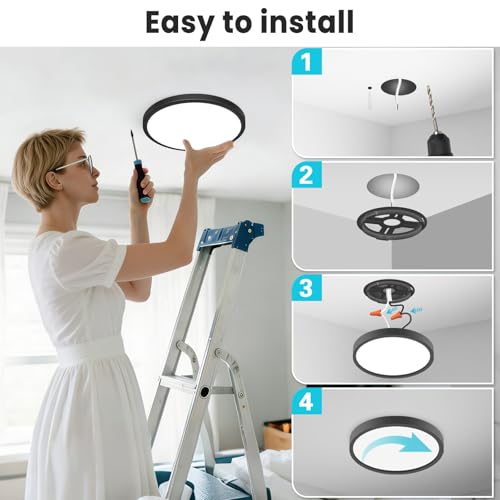 libtit 7 inch Flush Mount LED Ceiling Light Fixture, 3000K-6500K Adjustable, 15W 1500lm Black Satin Round Ceiling Lamp for Bathroom Hallway Kitchen Bedroom, 6 Pack - color: Black, size: 7in-6Pack