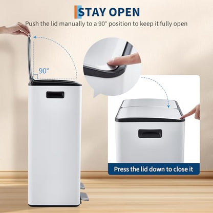 Garvee 16 Gal Dual Compartments Kitchen Trash Can, Stainless Steel, White - color: White, size: 30L+30L