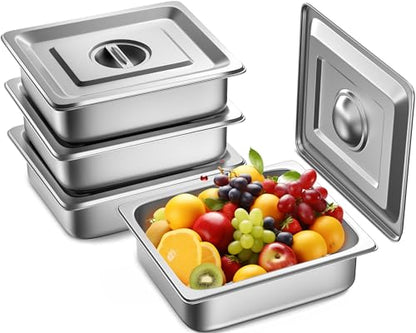 ZeroPone Hotel Pans with Lids, 4 Pack 1/2 Size 4" Deep - color: 4" Deep 4 Pack, size: 1/2 Size