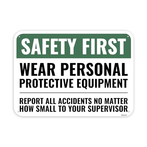1PC Safety Sign, 14 x 10 Inches - Aluminum - Safety Decorations Posters For Workplace - Wear Personal Protective Equipment - color: Safety First Sign