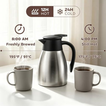 Thermal Coffee Carafe for Keeping Hot – 34OZ Insulated Small Coffee Pot - color: Stainless Steel, size: 34 Ounces