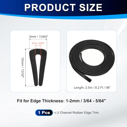 PATIKIL U Channel Rubber Edge Trim 8.2Ft Long for 3/64"–5/64" Thick Edge - size: 8.2Ft L x 13/64" W, 5/64" Slot