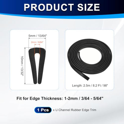 PATIKIL U Channel Rubber Edge Trim 8.2Ft Long for 3/64"–5/64" Thick Edge - size: 8.2Ft L x 13/64" W, 5/64" Slot