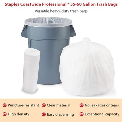 Staples Coastwide Professional 55-60 Gallon Trash Bag, 38" x 60", High Density, 14 mic, Natural, 200 Bags/Box - size: 1 Count (Pack of 200)
