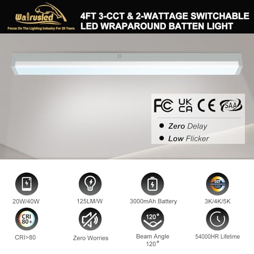 4FT LED Wraparound Emergency Stairwell Light, Battery Backup, IP20, 20W(2500lm)/40W(5000lm), 3/4/5000K CCT Selectable, 100-277V, Flush Mount Commercial LED Wrap Shop Ceiling Light Fixture, FCC, 2-Pack - color: 3000K/4000K/5000K, size: 4FT 2 Pack