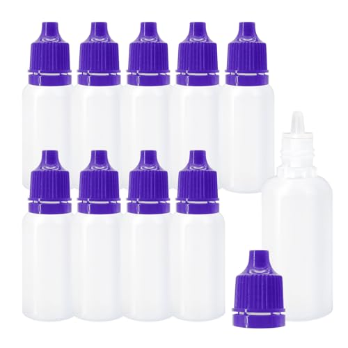 10Pcs 15ml Plastic Dropper Bottles, 0.5oz Small Squeeze Leakproof Dropper Bottle with Childproof Cap and Plug, Reusable Portable Eye Liquid Container for Travel Purple - color: Purple Cap
