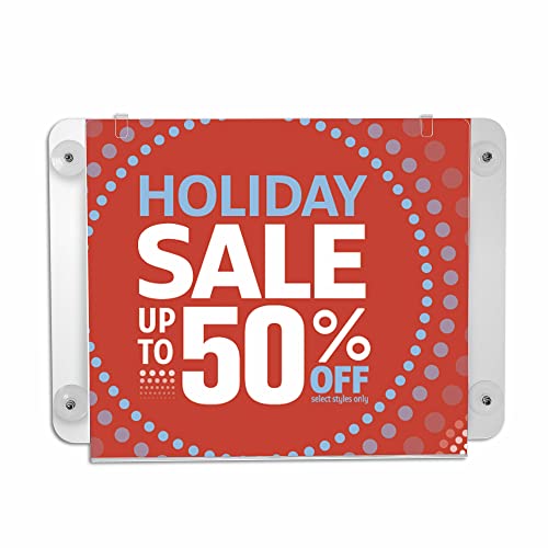 M&T Displays Premium 11x8.5 Acrylic Window Sign Holder | Double Sided Clear Landscape Display Frame with 4 Suction Cups | Anti-Glare for Storefronts, Doors, Glass - Easy Poster & Menu Change - size: 8.5x11 Landscape