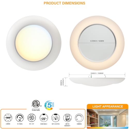6 Inch LED Low Profile Disk Light with Night Light, 120VAC, 15W, 5CCT Color Changing, 1000LM, Dimmable, ETL, Shower Wet Rated Screw in Flush Mount Ceiling Light, White/8 Packs - color: 8 Packs 5CCT White With Night Light, size: 6inch