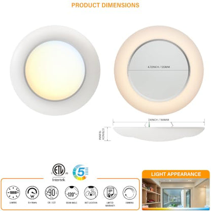 6 Inch LED Low Profile Disk Light with Night Light, 120VAC, 15W, 5CCT Color Changing, 1000LM, Dimmable, ETL, Shower Wet Rated Screw in Flush Mount Ceiling Light, White/8 Packs - color: 8 Packs 5CCT White With Night Light, size: 6inch