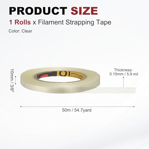 uxcell Filament Strapping Tape 3/8" x 54.7 Yards 5.9 Mil Heavy Duty Striped - size: 3/8 Inch x 54.7 Yards 5.9 Mil