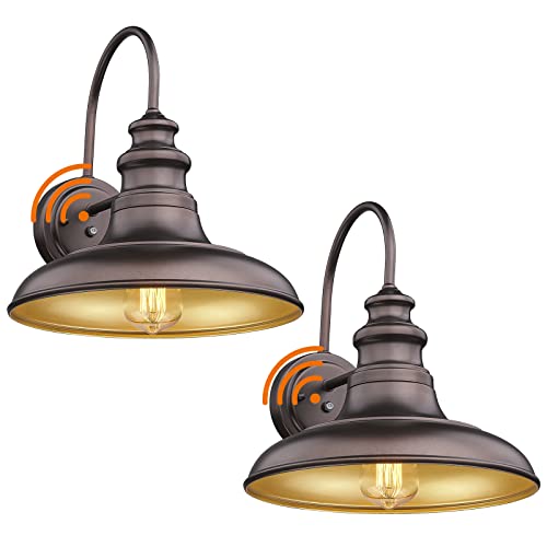 Dusk to Dawn Sensor Outdoor Barn Light Fixture Outdoor Wall Sconce Farmhouse Wall Mount Lights Exterior Light Fixture Bronze Finish Industrial Wall Lantern for Porch, Garage, Entryways, 2 Pack - color: Oil-Rubbed Bronze, size: 02-DDRZ004-2PACK(Dusk to Daw
