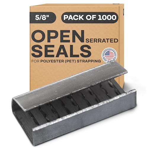 IDL Packaging Open Serrated Seals for 5/8" Polyester (PET) Strapping, Pack of 1000 - USA-Made Heavy-Duty Metal Clips for Pallet Banding, Secure Shipping - Increased Load Due to Serrated Design - color: Pack of 1000, size: 5/8"