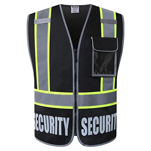 Security Vest for Men Women Reflective Safety Vest with 5 Pockets and Front Zipper Mesh High Visibility Vest (Black-22, Medium) - color: Black, size: Medium