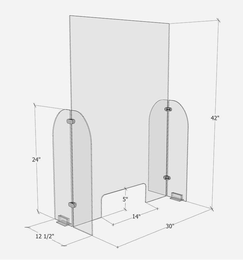 30" x 42" Acrylic Shield Plexiglass Single Panel Sneeze Guard Barrier w/Cutout for Counters, Tables, Checkouts, or Desks - Shields and Protects from Coughing and Sneezing - Made in USA
