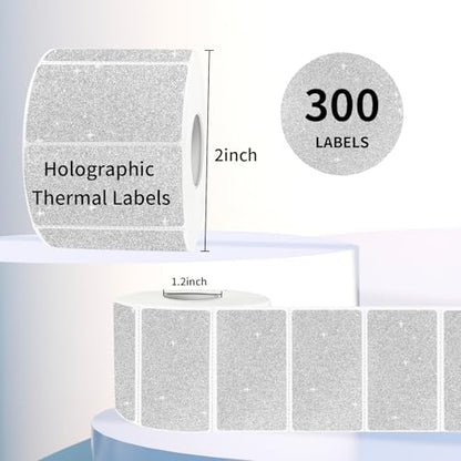 Direct Thermal Label 2x1 Inch- Barcode Labels- Holographic Thermal Sticker Labels for Address, Shipping, Compatible with Rollo Label Printer & MUNBYN& Zebra (300 /Shiny Silver) - color: Shiny Silver, size: 2"x 1"