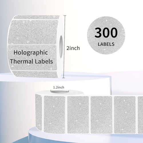 Direct Thermal Label 2x1 Inch- Barcode Labels- Holographic Thermal Sticker Labels for Address, Shipping, Compatible with Rollo Label Printer & MUNBYN& Zebra (300 /Shiny Silver) - color: Shiny Silver, size: 2"x 1"