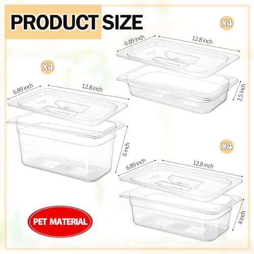 Tioncy 12 Pcs 1/3 Size Clear Food Pans with Lids - Stackable Plastic Salad Bar Containers - Commercial Food Storage - Transparent Hotel Pans for Vegetables, Fruits, Beans, Corns - 2.5'', 4'', 6'' Deep - color: 1/3 Size