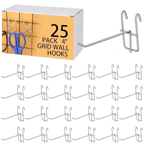 Moxweyeni 25 Pack Grid Wall Hooks, 4 Inch Silver Gridwall Hanger - color: Silver, size: 4 Inch