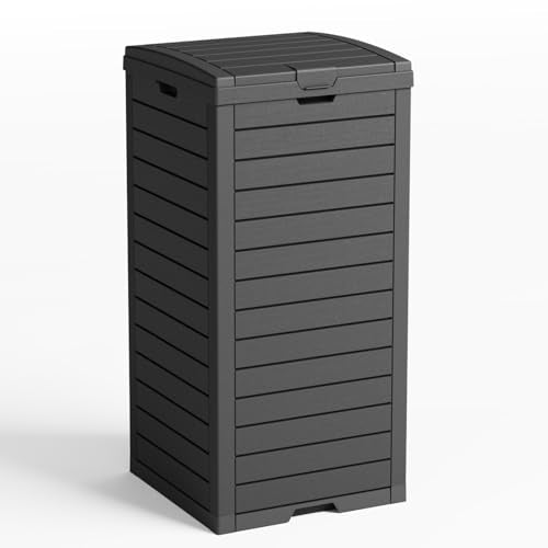 38 Gallon Outdoor Trash Can with lid,Waterproof,UV-Resistant Resin Garbage Can,Lockable Lid and Drip Tray,Trash Bin for Patio,Kitchen, Backyard and Deck(Black) - color: Black, size: 16.1*16.3*33.9