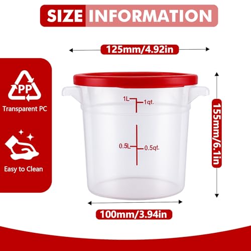 Round Food Storage Containers with Lids, 4 Sets,BPA-Free Plastic Canisters for Kitchen Pantry, Stackable Organization Bulk Dry Food Containers (Red, 1QT-4pack) - size: 1QT-4pack