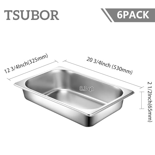 6 Set Hotel Pans Full Size 2.5" Deep Stainless Steel Steam Table Pan w/Lids - color: 1/1, size: 2-1/2'' Deep