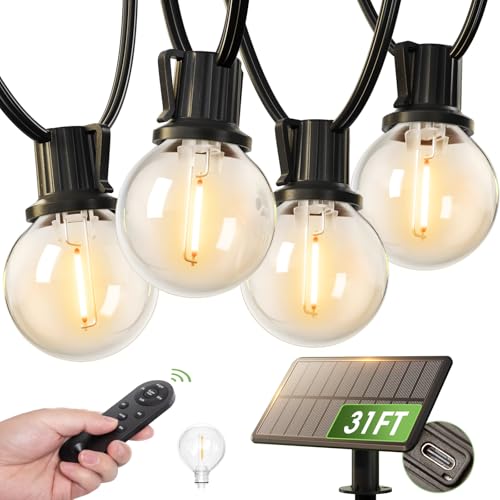 addlon 31FT (25+6) Solar String Lights with Remote, 13 LED G40 Bulbs - size: 25FT
